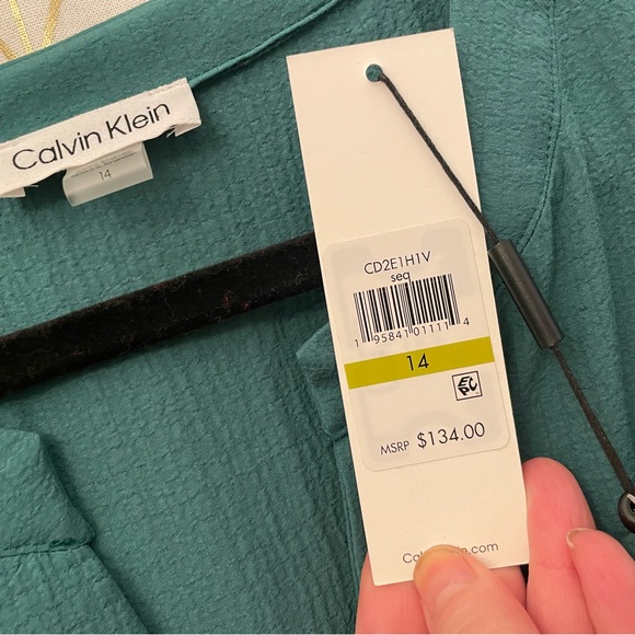 NWT Calvin Klein Dark Teal Crinkle Gauze dress size 14 - Picture 3 of 5